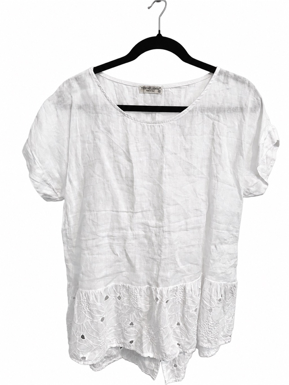 Terzo Millennio White Linen Eyelet Hem Blouse M
